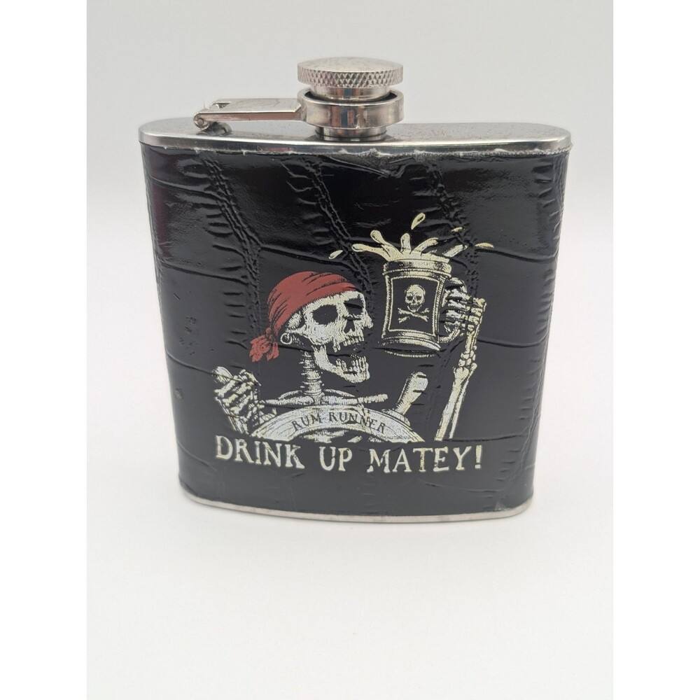Pirate Rum Runner Hip Flask Black Crocodile Embossed Stainless 6ozDrink Up Matey